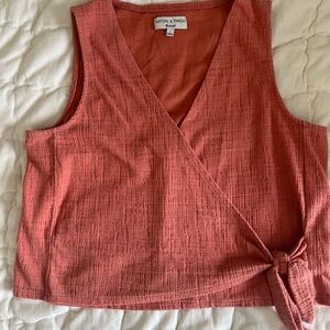 Madewell Textured Coral Wrap Blouse